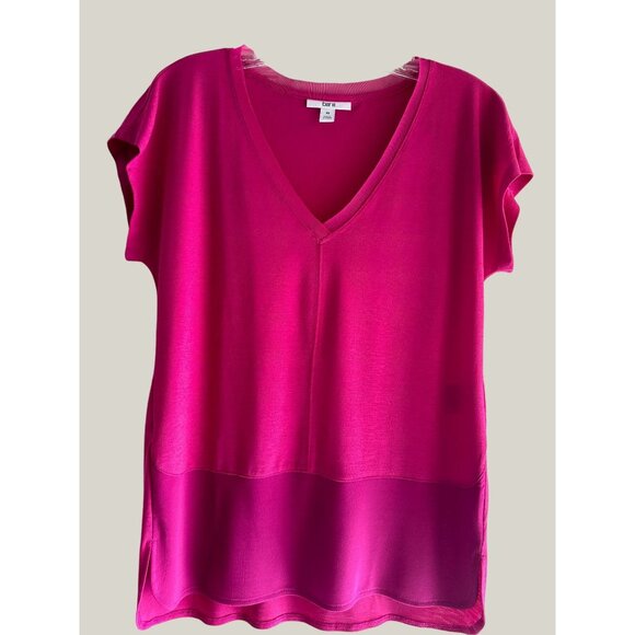 Bar III Women's Polyester Spandex Pink V-Neck Short Sleeve Top Size XS - Picture 1 of 5